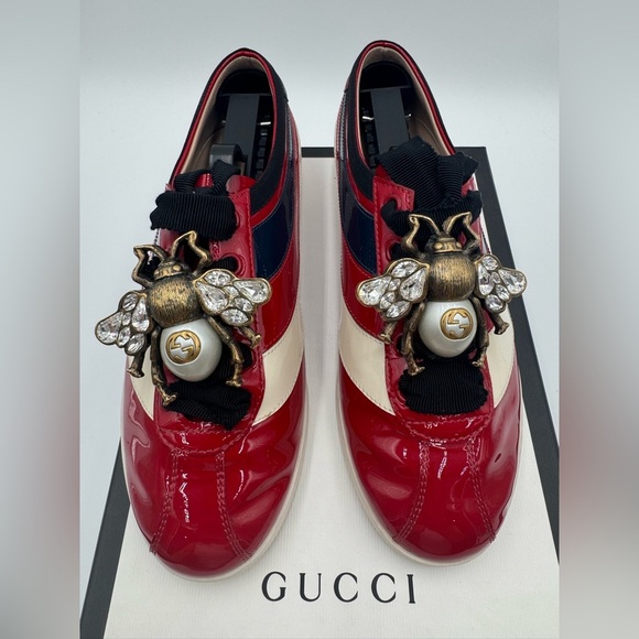 Gucci Falacer Patent Leather Sneakers in Red Size 35 - Picture 1 of 13